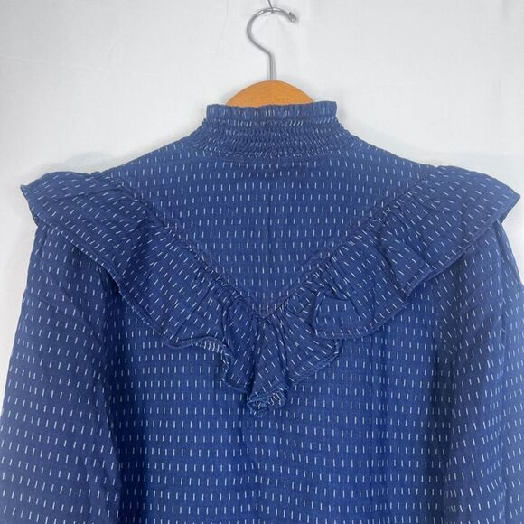 Ann Taylor LOFT NWT Blue Ruffled Bodice Western Wear Blouse Size XS - Picture 4 of 9